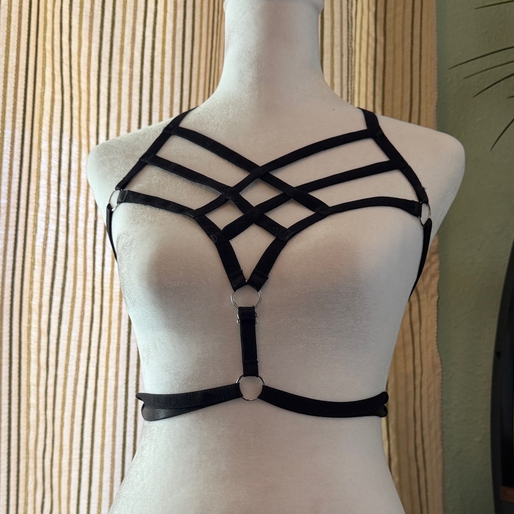 Black Strappy Harness Bralette and Cheeky Harness Bottom